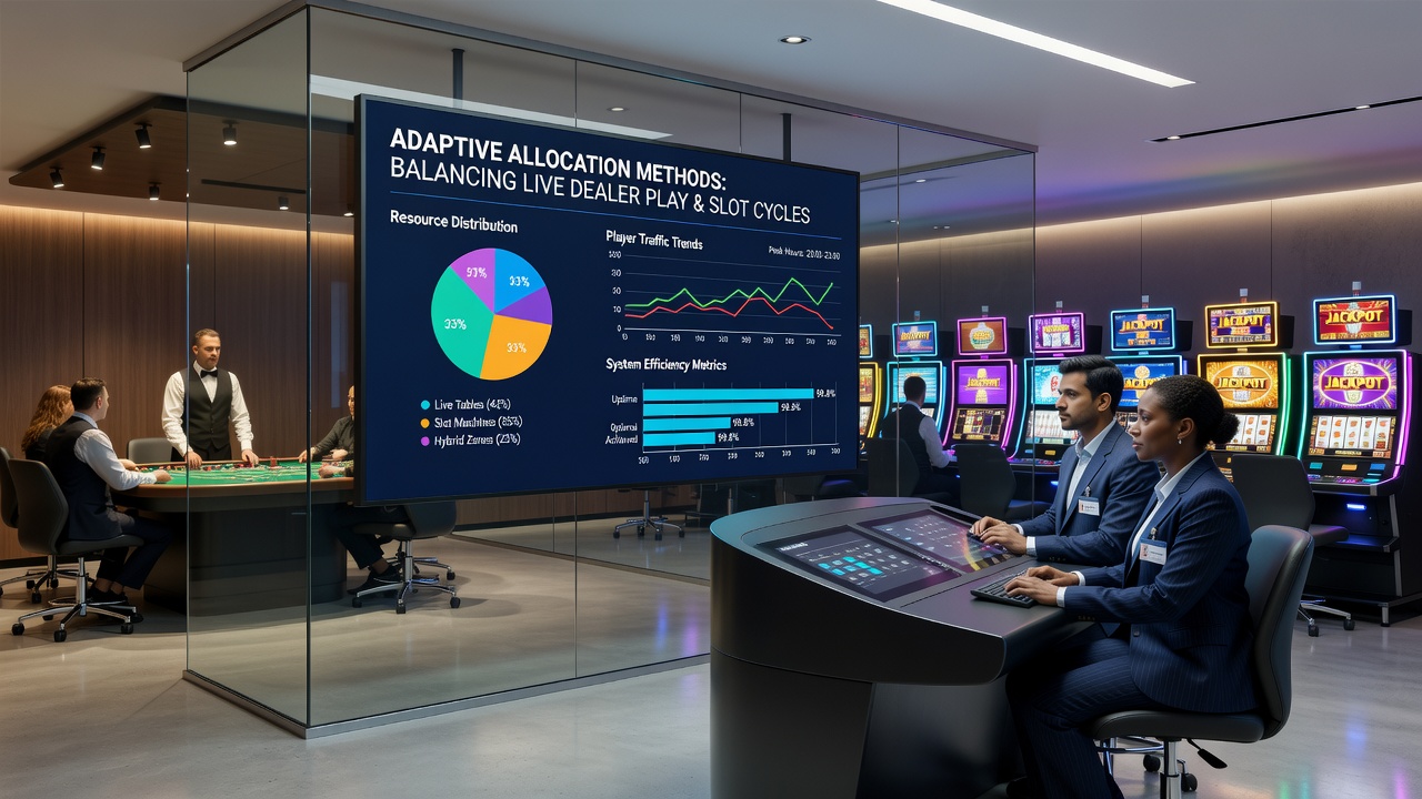 Close-up view of digital dashboard displaying real-time allocation metrics for live dealer and slot sessions