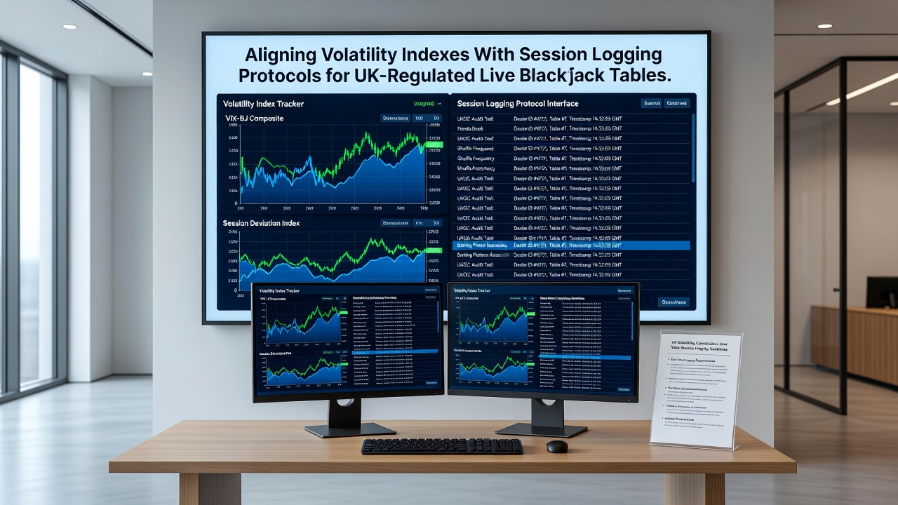 Technician reviewing synchronized volatility data and session logs on dual monitors