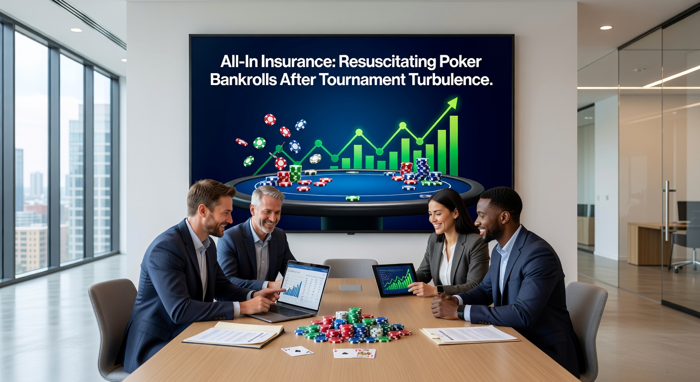 Graph depicting bankroll curves for insured versus uninsured poker players over multiple tournaments, showing smoother equity realization for those using all-in protection