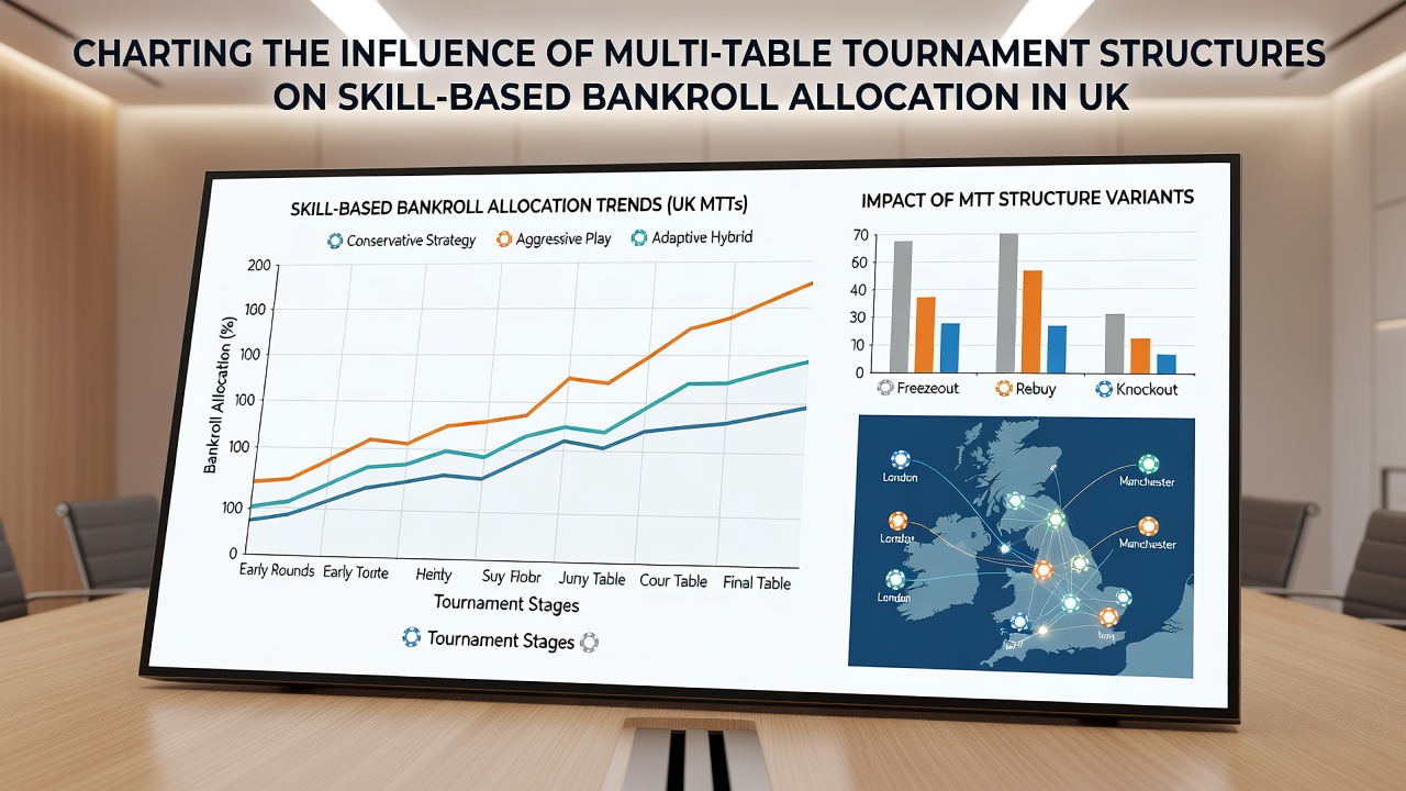 Players reviewing tournament payout structures and bankroll spreadsheets at a UK poker room