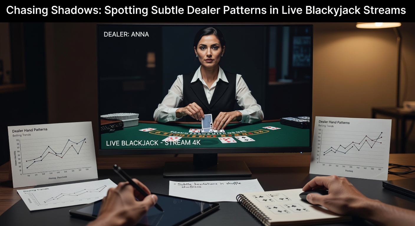 A live blackjack dealer at a streamed table, carefully handling the shoe while players watch intently from screens worldwide