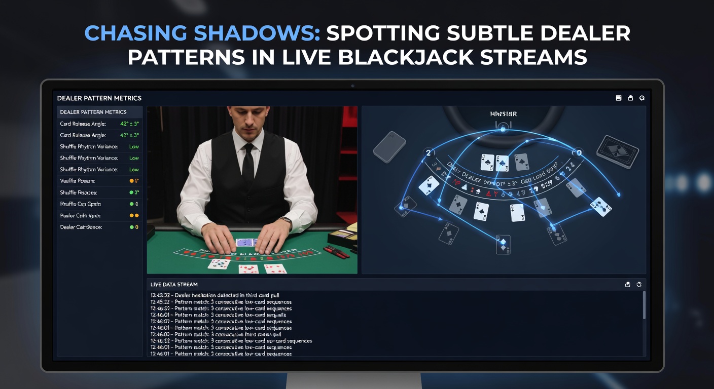 Close-up of a dealer's hands performing a precise riffle shuffle on a live blackjack stream, with card edges blurring slightly under studio lights