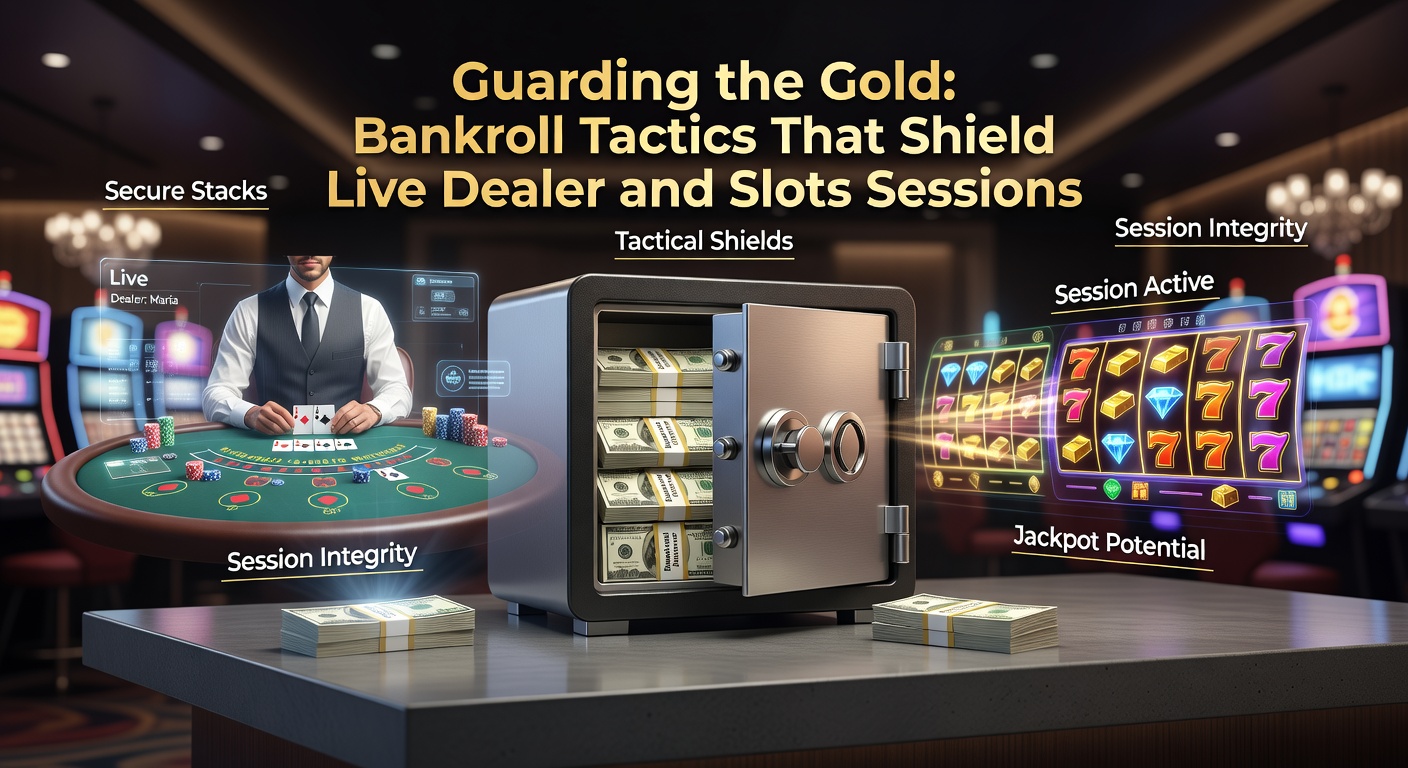 A fortified vault overflowing with golden coins and shields, representing robust bankroll protection strategies for casino players in live dealer games and slots
