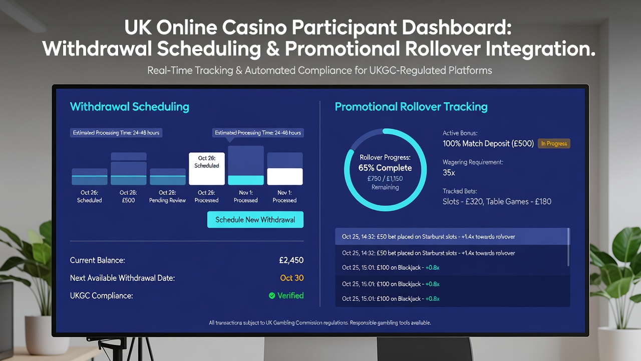 Screenshot of a UK online casino dashboard displaying integrated withdrawal and bonus tracking features