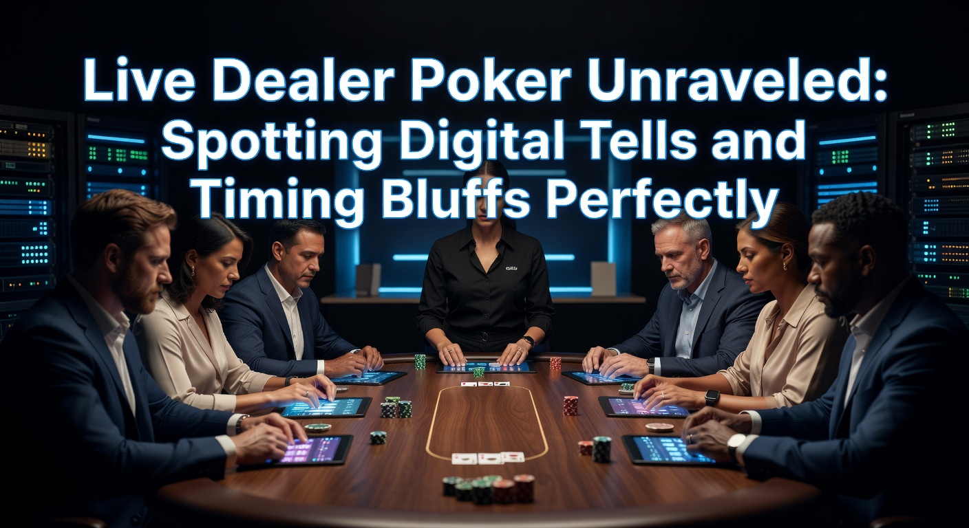 A vibrant live dealer poker table streams online, cards flipping under bright lights while players' bets stack up on digital felt