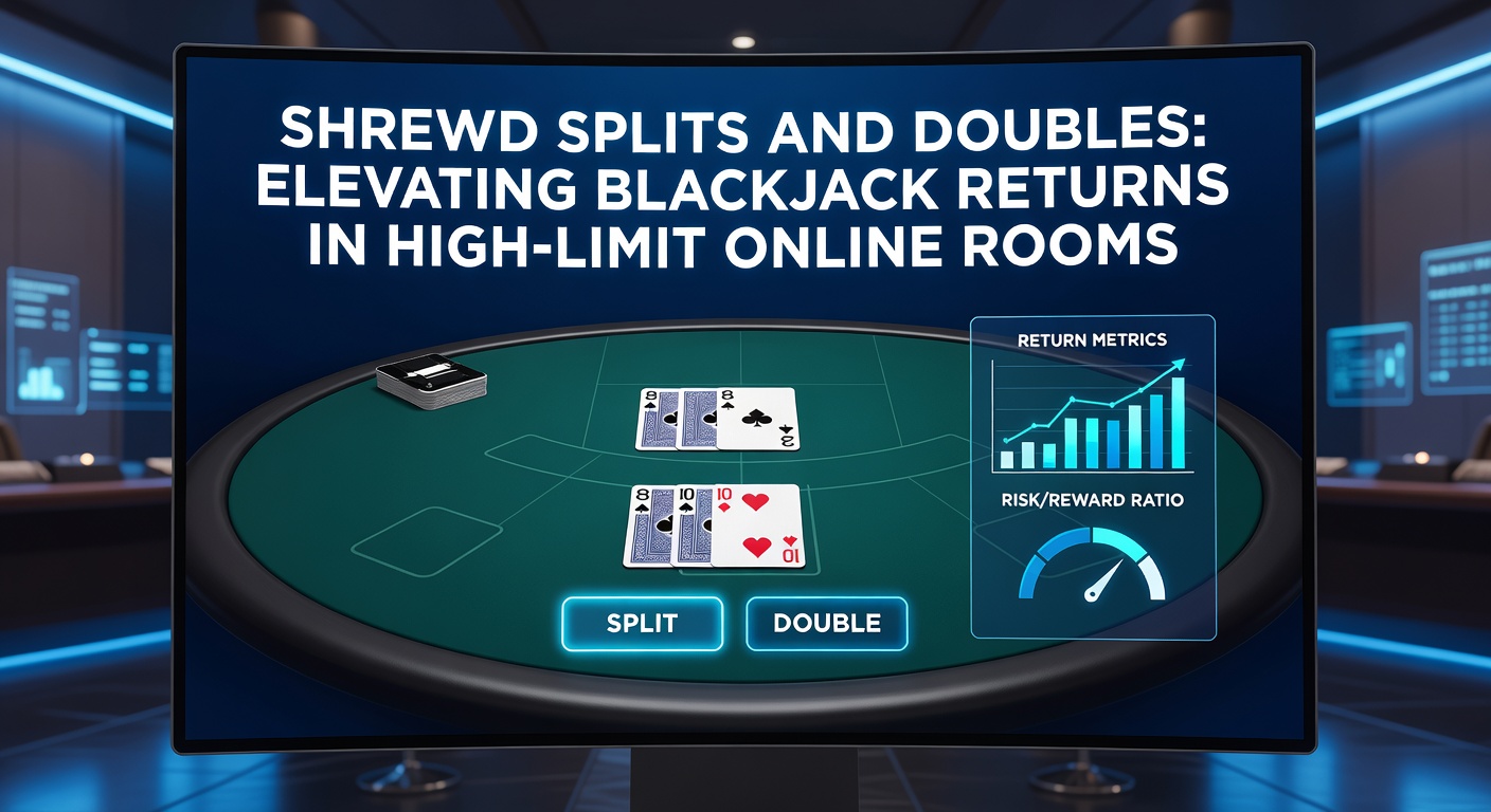 Close-up of a double down bet on a high-limit online blackjack interface showing doubled chips and strong player hand