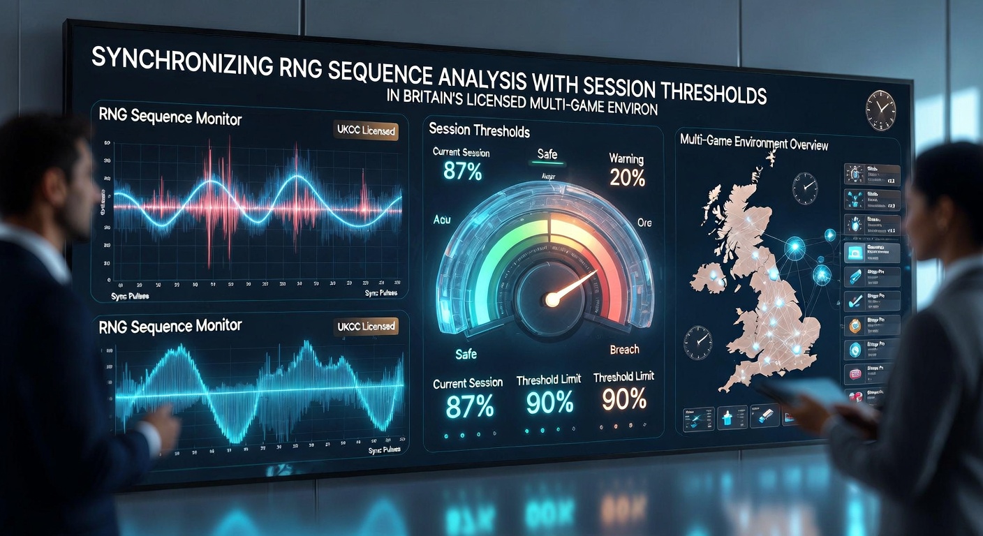 Session threshold monitoring screen linked to RNG logging modules in a British casino control room