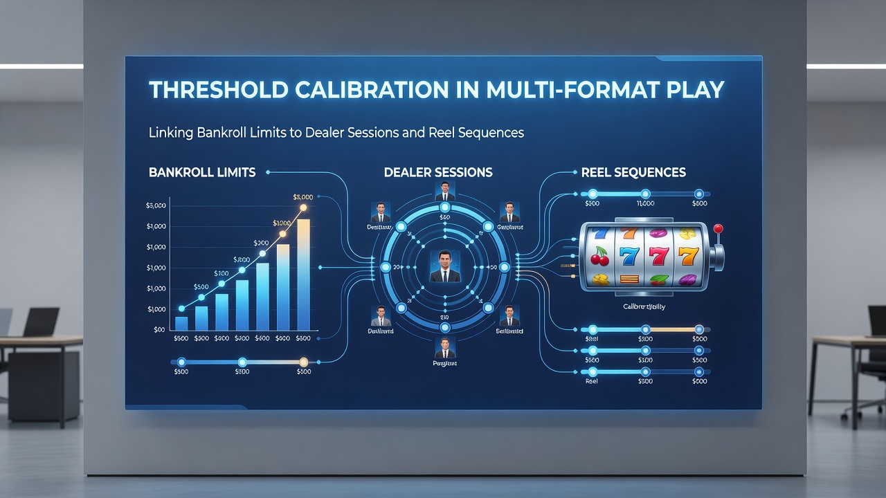 Diagram showing bankroll thresholds connected across live dealer tables and slot reel cycles